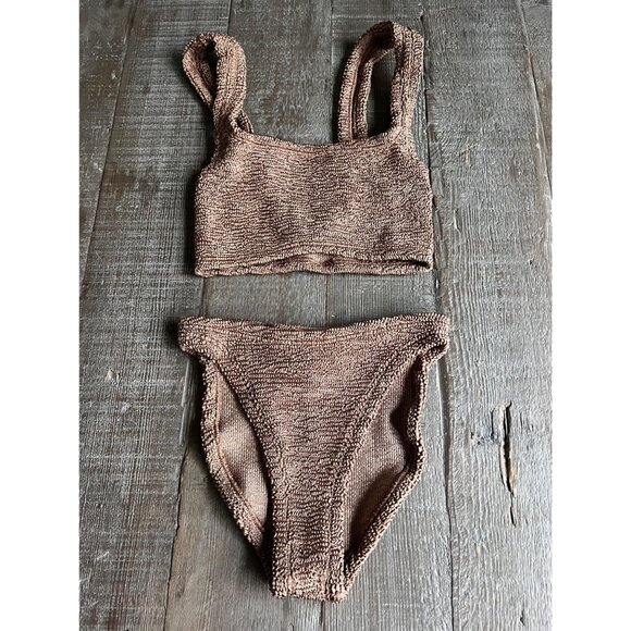NWOT Hunza G Xandra metallic cocoa Bikini Set size OS - Picture 4 of 7